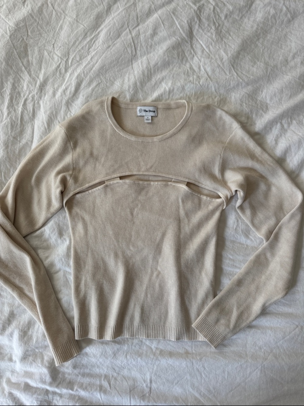 The Drop Beige Cutout Knit Sweater